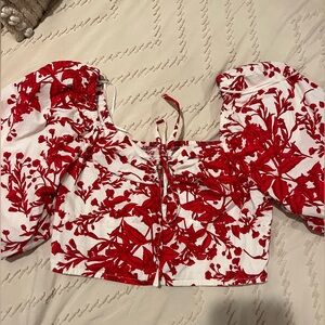 Floral Puff Sleeve Cropped Blouse!
